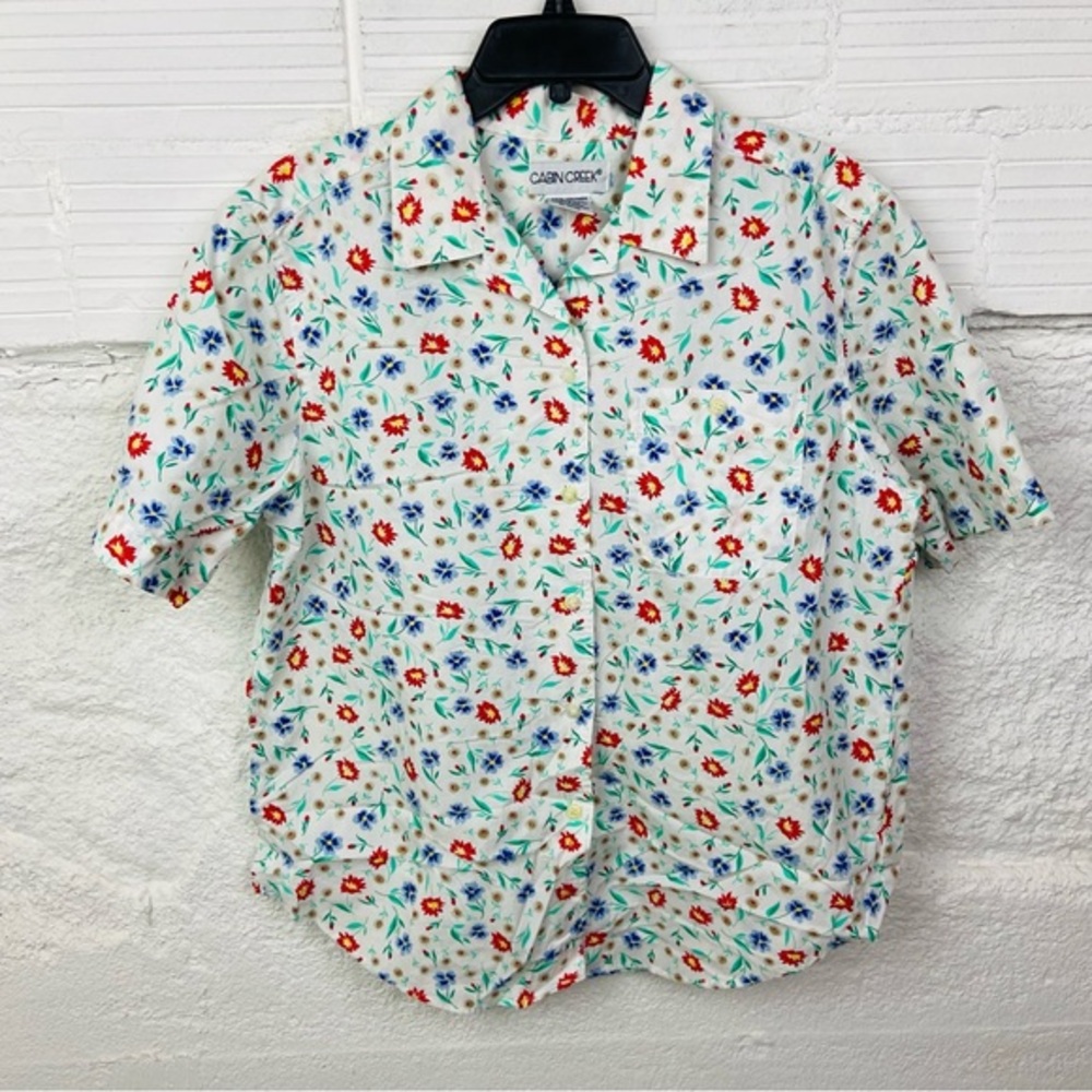 Cabin Creek Women's Floral Blouse - Red, Blue, Green size large